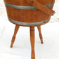 Mid Century Colonial Style Floor Standing Wooden Bucket Tripod & Red Plastic Lining Handed Plant Stand Sewing Basket Planter Wastebasket