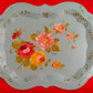 Vintage Mid-Century Rectangular Tole Metal Extra Large Tray Hand Painted Roses Scallop Edge Toleware Wall Hanging Folk Art Shabby Chic Décor