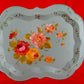 Vintage Mid-Century Rectangular Tole Metal Extra Large Tray Hand Painted Roses Scallop Edge Toleware Wall Hanging Folk Art Shabby Chic Décor