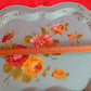 Vintage Mid-Century Rectangular Tole Metal Extra Large Tray Hand Painted Roses Scallop Edge Toleware Wall Hanging Folk Art Shabby Chic Décor