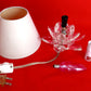 Vintage Fifth Avenue Crystal LTD Small Lamp Lotus Shaped Clear Crystal Glass w/Fabric Shade Footed In Cord Switch Elegant Table Lamp