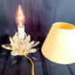 Vintage Fifth Avenue Crystal LTD Small Lamp Lotus Shaped Clear Crystal Glass w/Fabric Shade Footed In Cord Switch Elegant Table Lamp