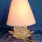 Vintage Fifth Avenue Crystal LTD Small Lamp Lotus Shaped Clear Crystal Glass w/Fabric Shade Footed In Cord Switch Elegant Table Lamp