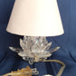 Vintage Fifth Avenue Crystal LTD Small Lamp Lotus Shaped Clear Crystal Glass w/Fabric Shade Footed In Cord Switch Elegant Table Lamp