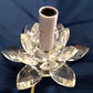 Vintage Fifth Avenue Crystal LTD Small Lamp Lotus Shaped Clear Crystal Glass w/Fabric Shade Footed In Cord Switch Elegant Table Lamp