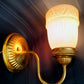 Vintage Sconce Indoor Single Light Flush Mount Wall Polished Brass Arm Electric Fixture w/ Milk Glass Bell Shape Lampshade