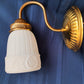 Vintage Sconce Indoor Single Light Flush Mount Wall Polished Brass Arm Electric Fixture w/ Milk Glass Bell Shape Lampshade