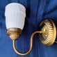 Vintage Sconce Indoor Single Light Flush Mount Wall Polished Brass Arm Electric Fixture w/ Milk Glass Bell Shape Lampshade