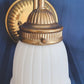 Vintage Sconce Indoor Single Light Flush Mount Wall Polished Brass Arm Electric Fixture w/ Milk Glass Bell Shape Lampshade