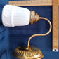 Vintage Sconce Indoor Single Light Flush Mount Wall Polished Brass Arm Electric Fixture w/ Milk Glass Bell Shape Lampshade