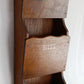 Vintage Handcrafted Carved Wooden Mail Holder Sorter Letters Bills 3 Slots Brass Shield Accent 3 Hooks Wall Organizer Hanging Shelf - Japan