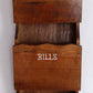 Vintage Handcrafted Carved Wooden Mail Holder Sorter Letters Bills 3 Slots Brass Shield Accent 3 Hooks Wall Organizer Hanging Shelf - Japan
