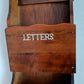 Vintage Handcrafted Carved Wooden Mail Holder Sorter Letters Bills 3 Slots Brass Shield Accent 3 Hooks Wall Organizer Hanging Shelf - Japan