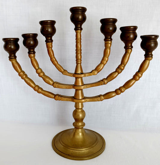 Vintage Antique Heavy Brass Jewish Hanukkah Menorah 7 Branch with Adjustable Arms Candelabra Taper Candle Holders 5 Detachable Parts
