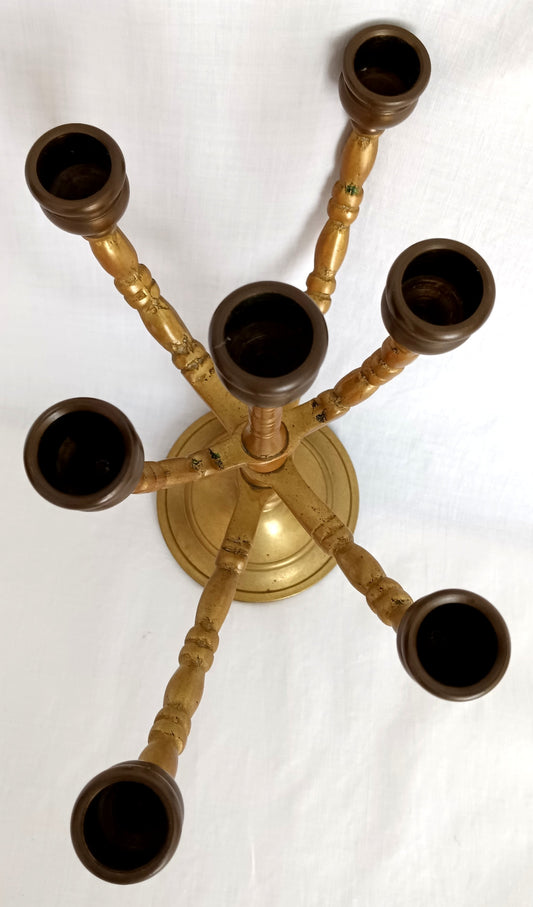 Vintage Antique Heavy Brass Jewish Hanukkah Menorah 7 Branch with Adjustable Arms Candelabra Taper Candle Holders 5 Detachable Parts