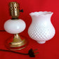 Vintage Mid Century Lamp Porcelain Body Hobnail Milk Glass Pattern Tulip Shape Shade Round Brass Base Small Lamp Retro Lighting