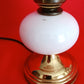 Vintage Mid Century Lamp Porcelain Body Hobnail Milk Glass Pattern Tulip Shape Shade Round Brass Base Small Lamp Retro Lighting