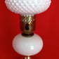 Vintage Mid Century Lamp Porcelain Body Hobnail Milk Glass Pattern Tulip Shape Shade Round Brass Base Small Lamp Retro Lighting