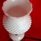 Vintage Mid Century Lamp Porcelain Body Hobnail Milk Glass Pattern Tulip Shape Shade Round Brass Base Small Lamp Retro Lighting