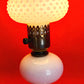 Vintage Mid Century Lamp Porcelain Body Hobnail Milk Glass Pattern Tulip Shape Shade Round Brass Base Small Lamp Retro Lighting