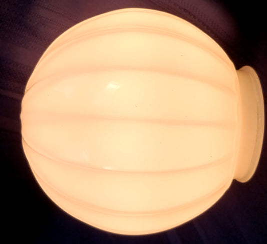 Vintage Art Deco Ribbed White Globe Heavy Glass Ball Melon Style Replacement Small Lampshade Fitter 3.25"