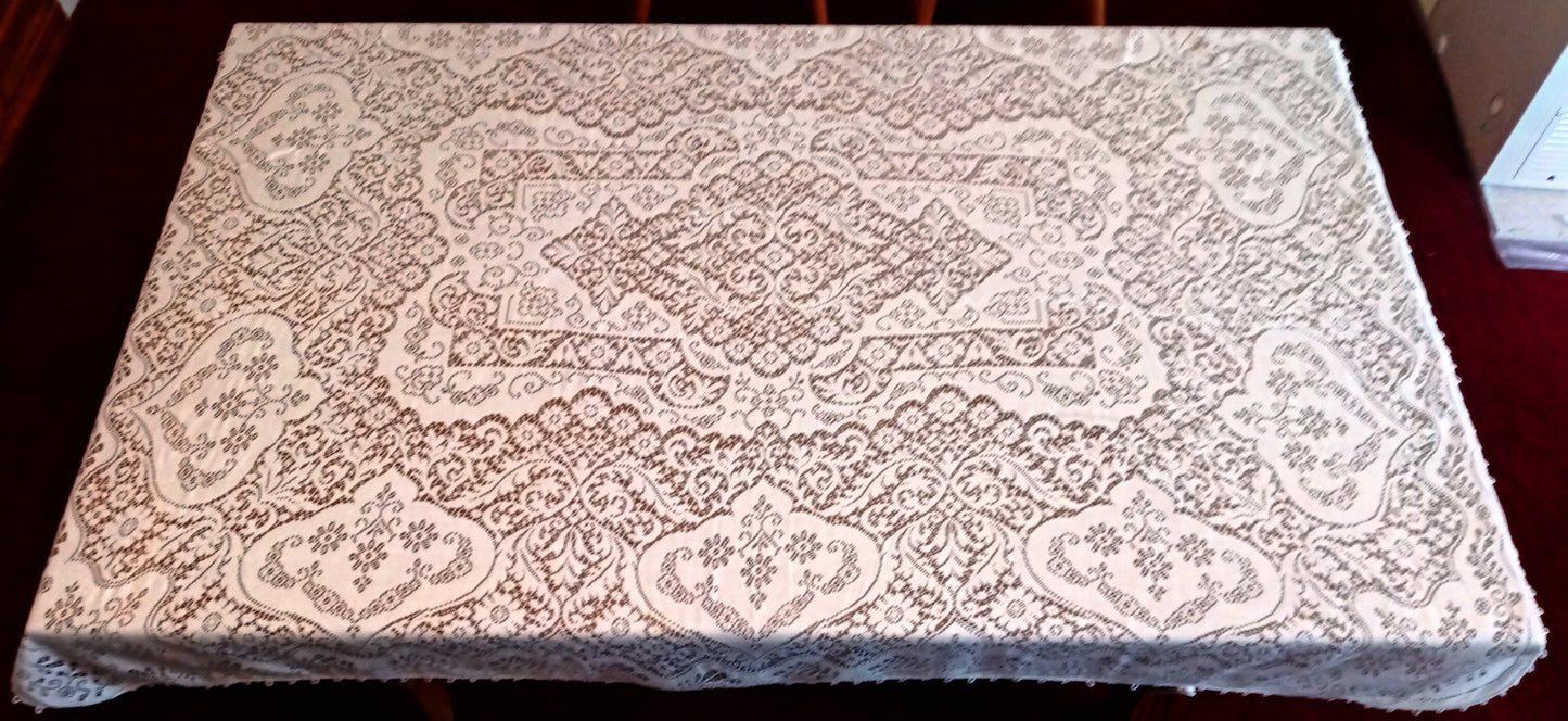 Vintage Off White Lace Cotton Rectangle Tablecloth Table Cover 52" W x 66" L