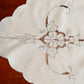 Vintage Ivory Cotton Linen Small Tablecloth Embroidered Floral Cut Work Design Machine Stitching Ecru Color Thread Large Doily 41” W x 41” L
