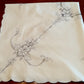 Vintage Ivory Cotton Linen Small Tablecloth Embroidered Floral Cut Work Design Machine Stitching Ecru Color Thread Large Doily 41” W x 41” L