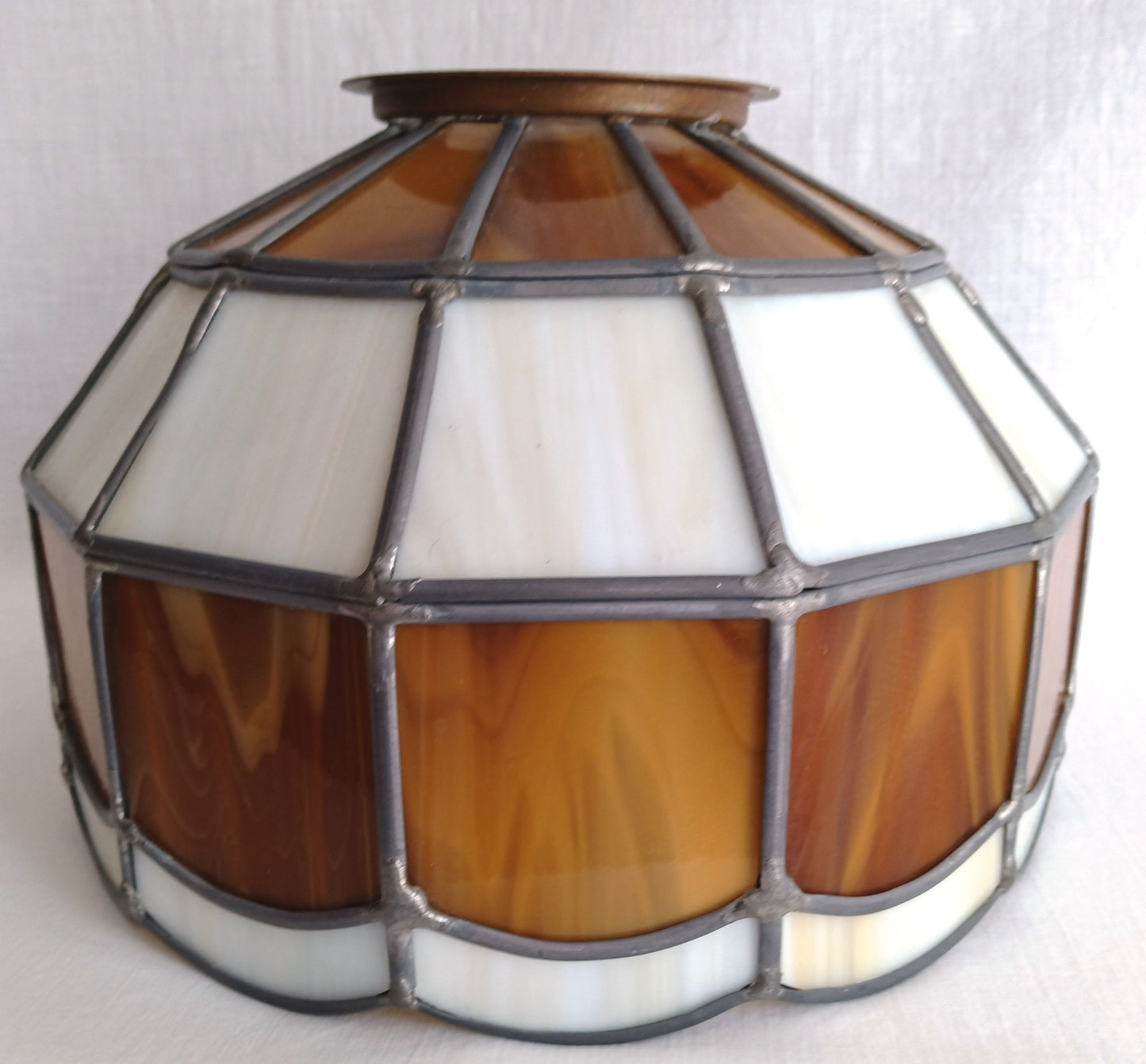 Vintage Handcrafted Hanging Lampshade Tiffany Style Leaded Stained Slag Glass Cream Brown Dome Shape Replacement Globe Ceiling Pendant