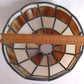 Vintage Handcrafted Hanging Lampshade Tiffany Style Leaded Stained Slag Glass Cream Brown Dome Shape Replacement Globe Ceiling Pendant