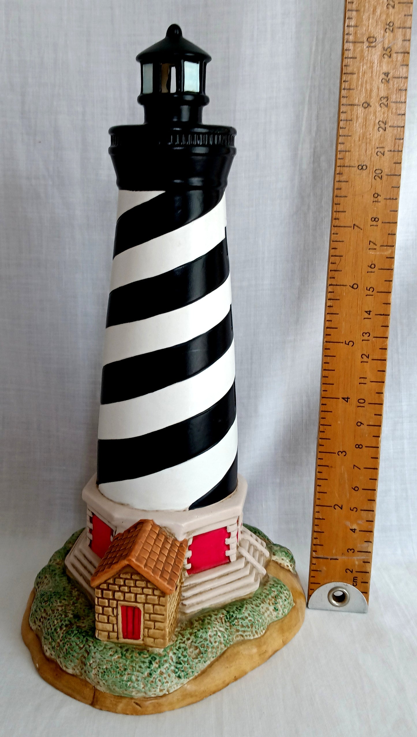 Vintage Lefton 1991 Portable Lighthouse Lamp Hand Painted Ceramic In Line Switch Historic American Replica Cape Hatteras Light 1870 #00133