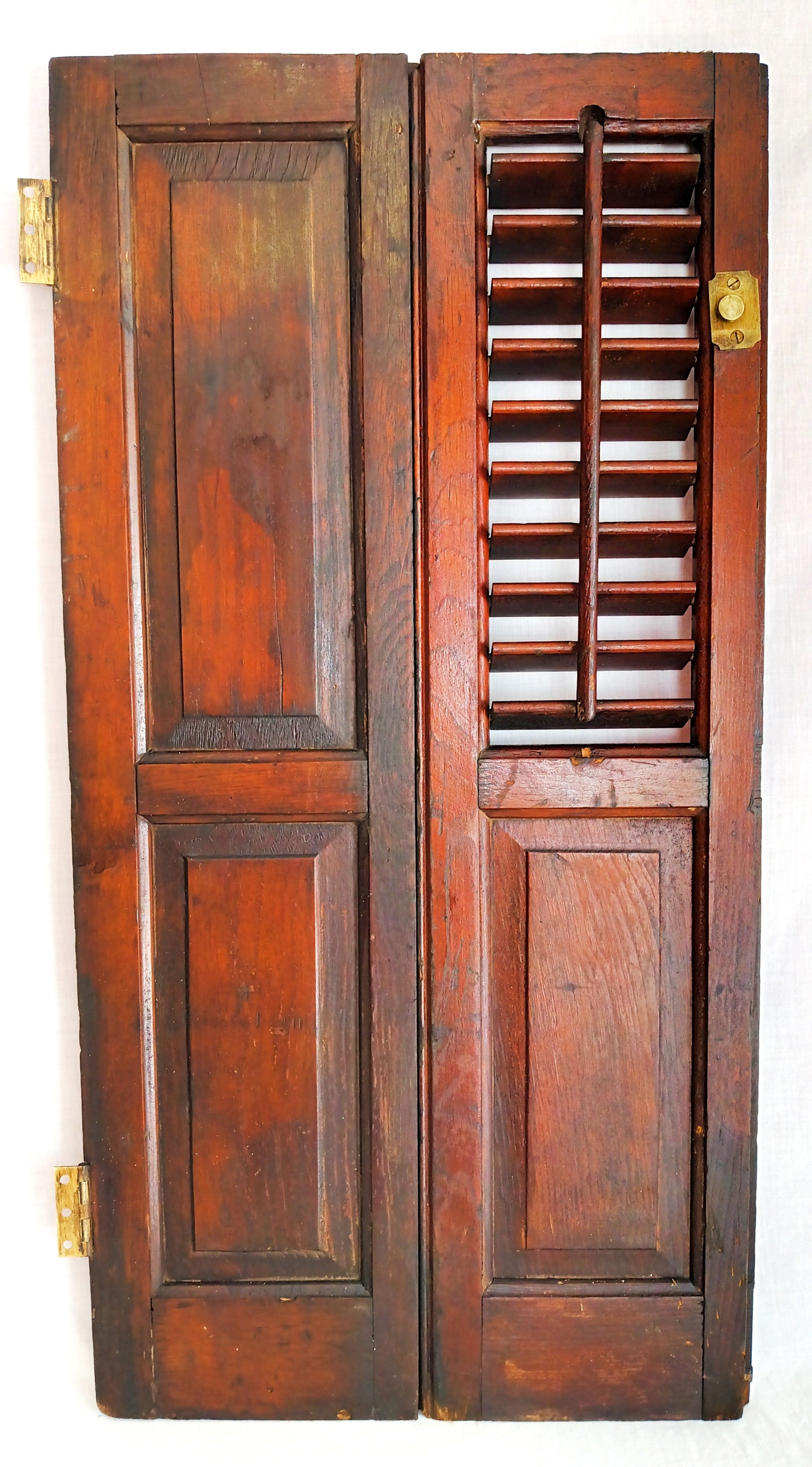 Antique Old Reclaimed Salvaged Rare SOLID Wood Wooden Interior Window Shutter Bifold 2 Panels Country Rustic Décor -AS IS