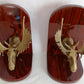 Vintage Set of 2 Solid Brass Moose Heads Bookends Mounted on Cherry Type Wood Home Accent Gift for Him Office Display Gatco-Made in Korea