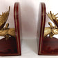 Vintage Set of 2 Solid Brass Moose Heads Bookends Mounted on Cherry Type Wood Home Accent Gift for Him Office Display Gatco-Made in Korea