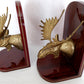 Vintage Set of 2 Solid Brass Moose Heads Bookends Mounted on Cherry Type Wood Home Accent Gift for Him Office Display Gatco-Made in Korea