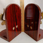 Vintage Set of 2 Solid Brass Moose Heads Bookends Mounted on Cherry Type Wood Home Accent Gift for Him Office Display Gatco-Made in Korea