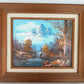 Vintage Oil Painting on Canvas Autumn Fall Mountain Scene Waterfall Landscape Wooden Frame Artwork Painting Wall Art Signed by Artist