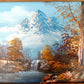 Vintage Oil Painting on Canvas Autumn Fall Mountain Scene Waterfall Landscape Wooden Frame Artwork Painting Wall Art Signed by Artist