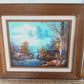 Vintage Oil Painting on Canvas Autumn Fall Mountain Scene Waterfall Landscape Wooden Frame Artwork Painting Wall Art Signed by Artist