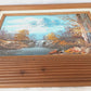Vintage Oil Painting on Canvas Autumn Fall Mountain Scene Waterfall Landscape Wooden Frame Artwork Painting Wall Art Signed by Artist