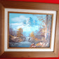 Vintage Oil Painting on Canvas Autumn Fall Mountain Scene Waterfall Landscape Wooden Frame Artwork Painting Wall Art Signed by Artist