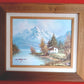 Vintage Oil Painting on Canvas Autumn Fall Mountain Scene Lake Landscape Wooden Frame Artwork Painting Wall Art Signed W. Chapman