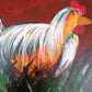 Oil Painting on Canvas Colorful Rooster Wall Art Stretched Canvas over Wood Abstract Artwork Animal Art Country Farmhouse Décor-NOS