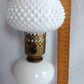 Vintage Mid Century Lamp Porcelain Body Hobnail Milk Glass Pattern Tulip Shape Shade Round Brass Base Small Lamp Retro Lighting