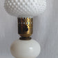 Vintage Mid Century Lamp Porcelain Body Hobnail Milk Glass Pattern Tulip Shape Shade Round Brass Base Small Lamp Retro Lighting