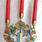Vintage Tree of Life 3 Candle Holder Multi-Colored Enamel on Brass Leaves Grapes Design Menorah Candle Holder Candelabra Made in Israel
