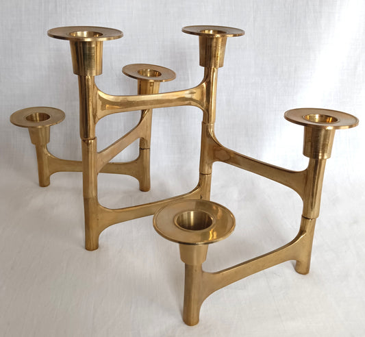 Vintage Mid Century Brass Candelabra Articulating Folding Candle Holder Candlestick Minimalist Sculptural 6 Candles Holder Centerpiece