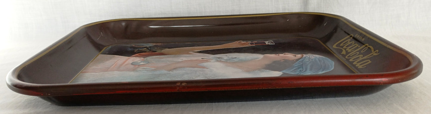 Vintage 1973 Coca Cola Party Girl Flapper Lithograph Metal Serving Tray Reproduction 1925 Coke Advertising Collectible Tray