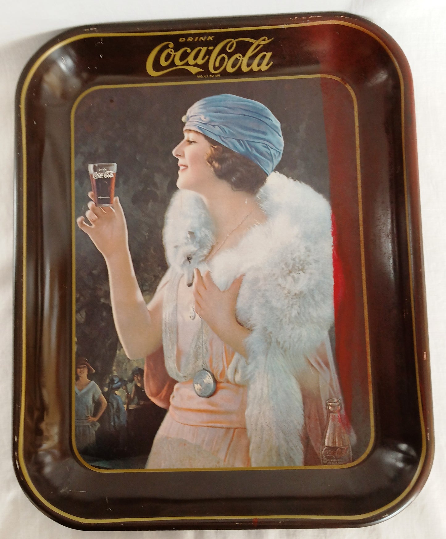 Vintage 1973 Coca Cola Party Girl Flapper Lithograph Metal Serving Tray Reproduction 1925 Coke Advertising Collectible Tray