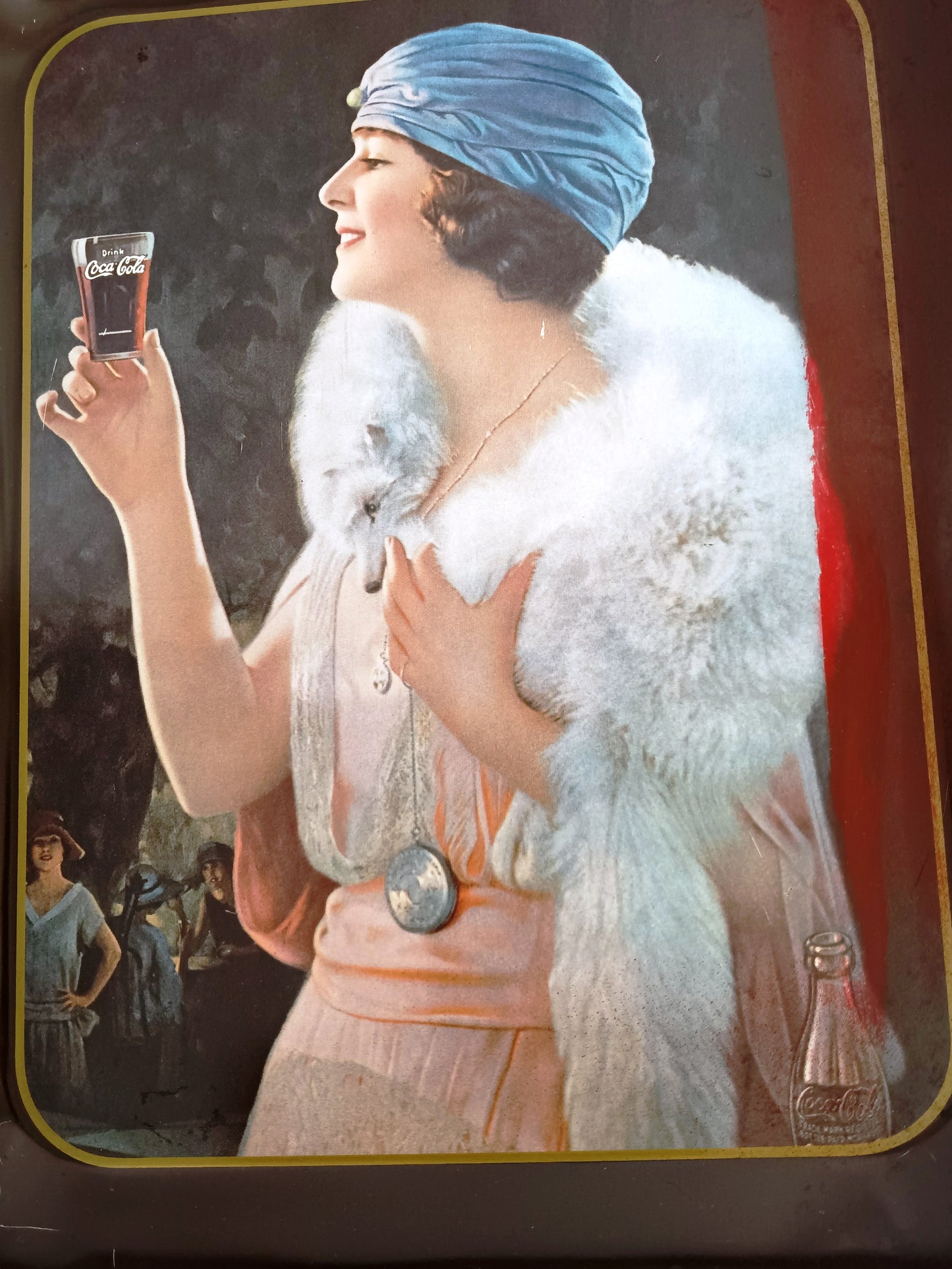 Vintage 1973 Coca Cola Party Girl Flapper Lithograph Metal Serving Tray Reproduction 1925 Coke Advertising Collectible Tray